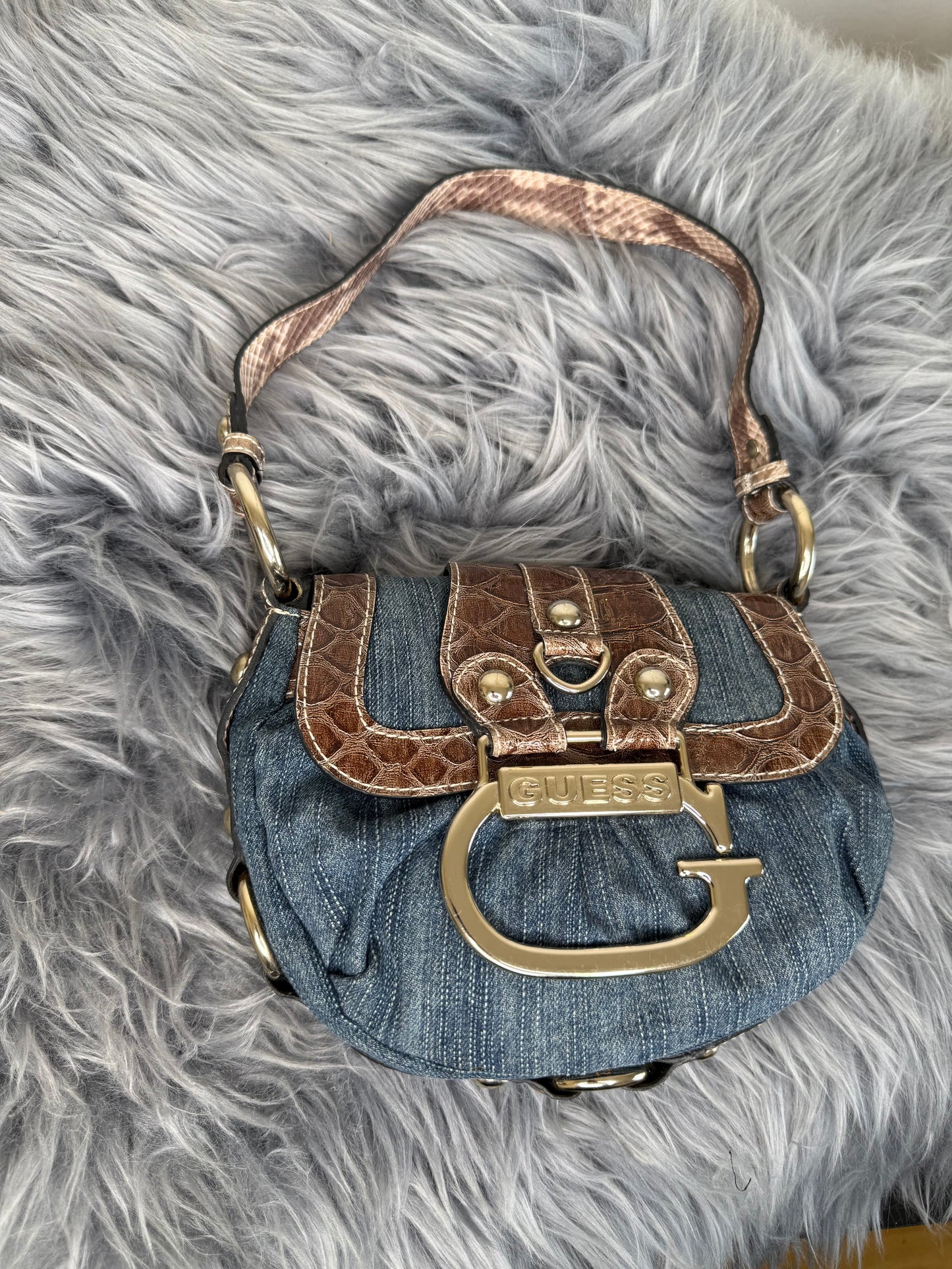 Guess vintage Tasche Y2k Rare Denim Silver brau braun