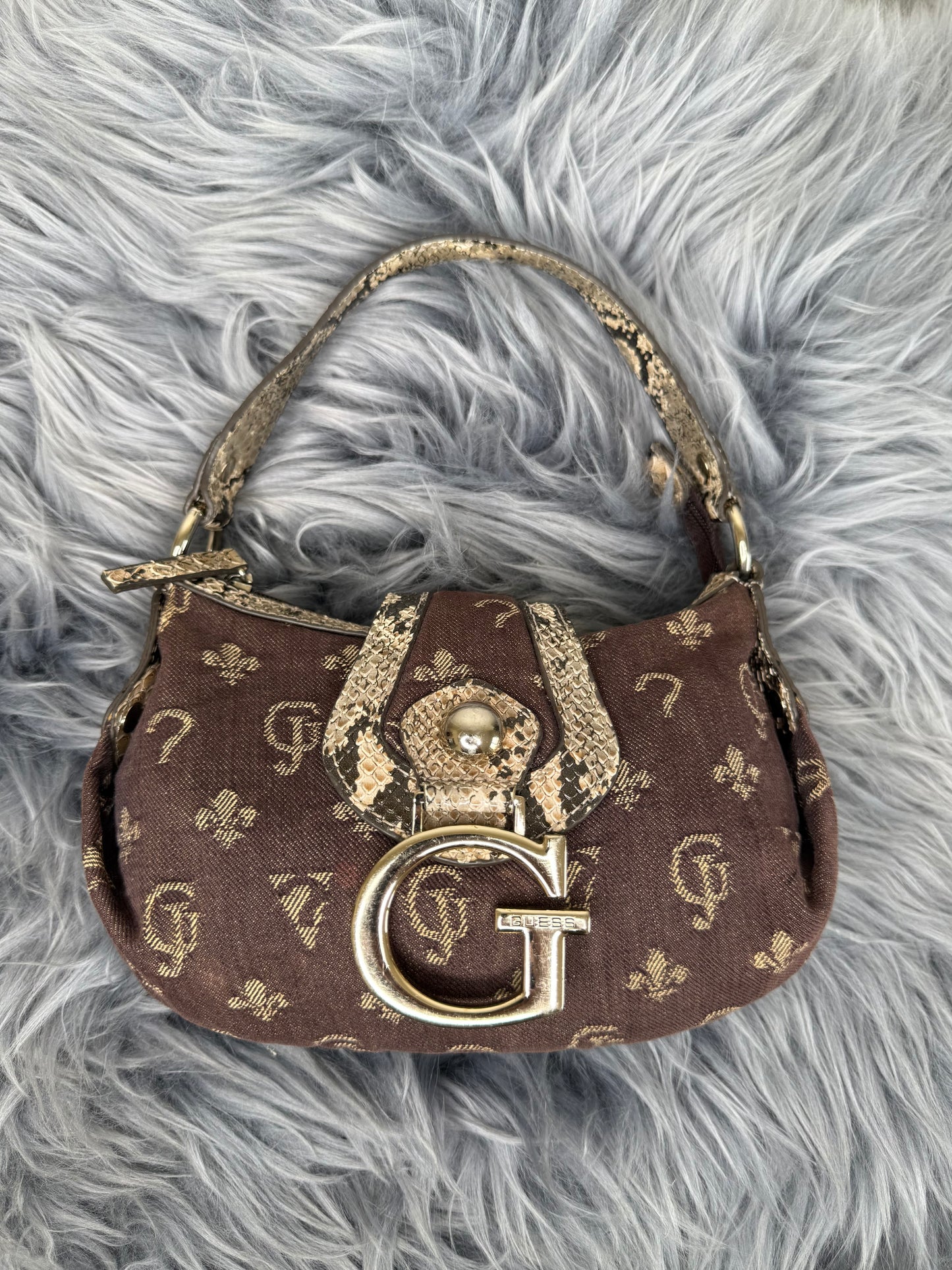 Guess vintage Tasche Y2k Rare denim braun Gold