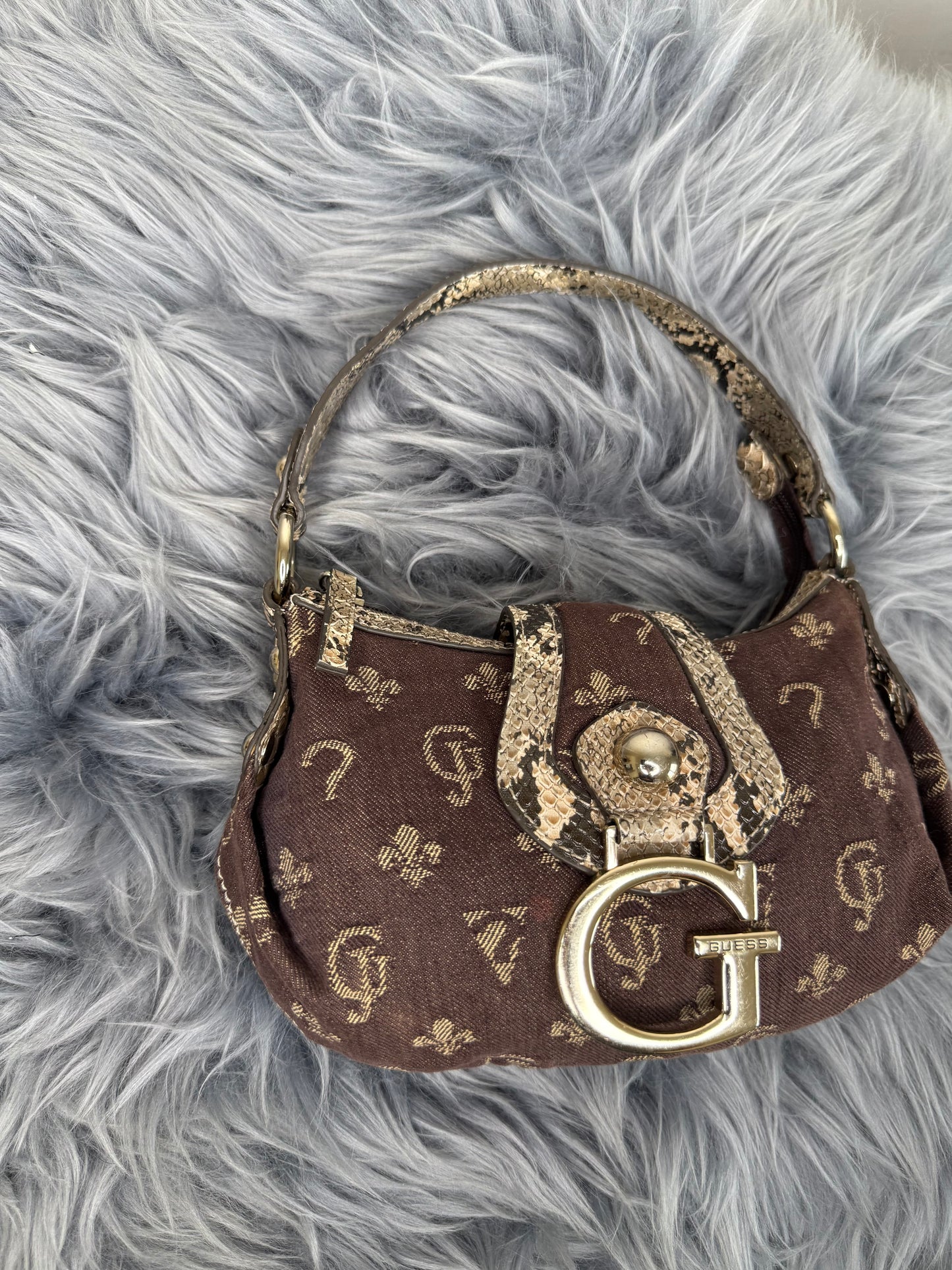 Guess vintage Tasche Y2k Rare denim braun Gold