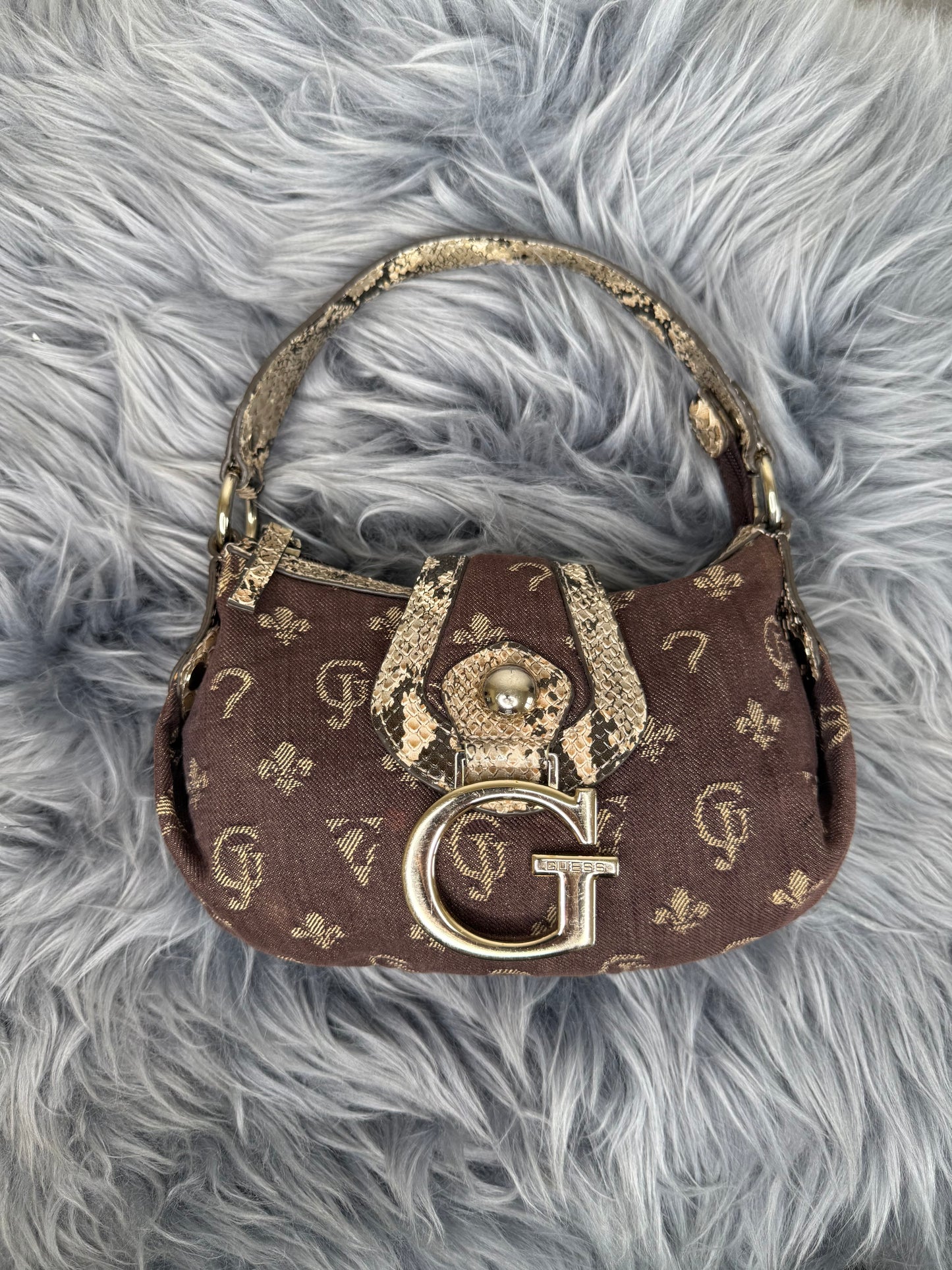 Guess vintage Tasche Y2k Rare denim braun Gold