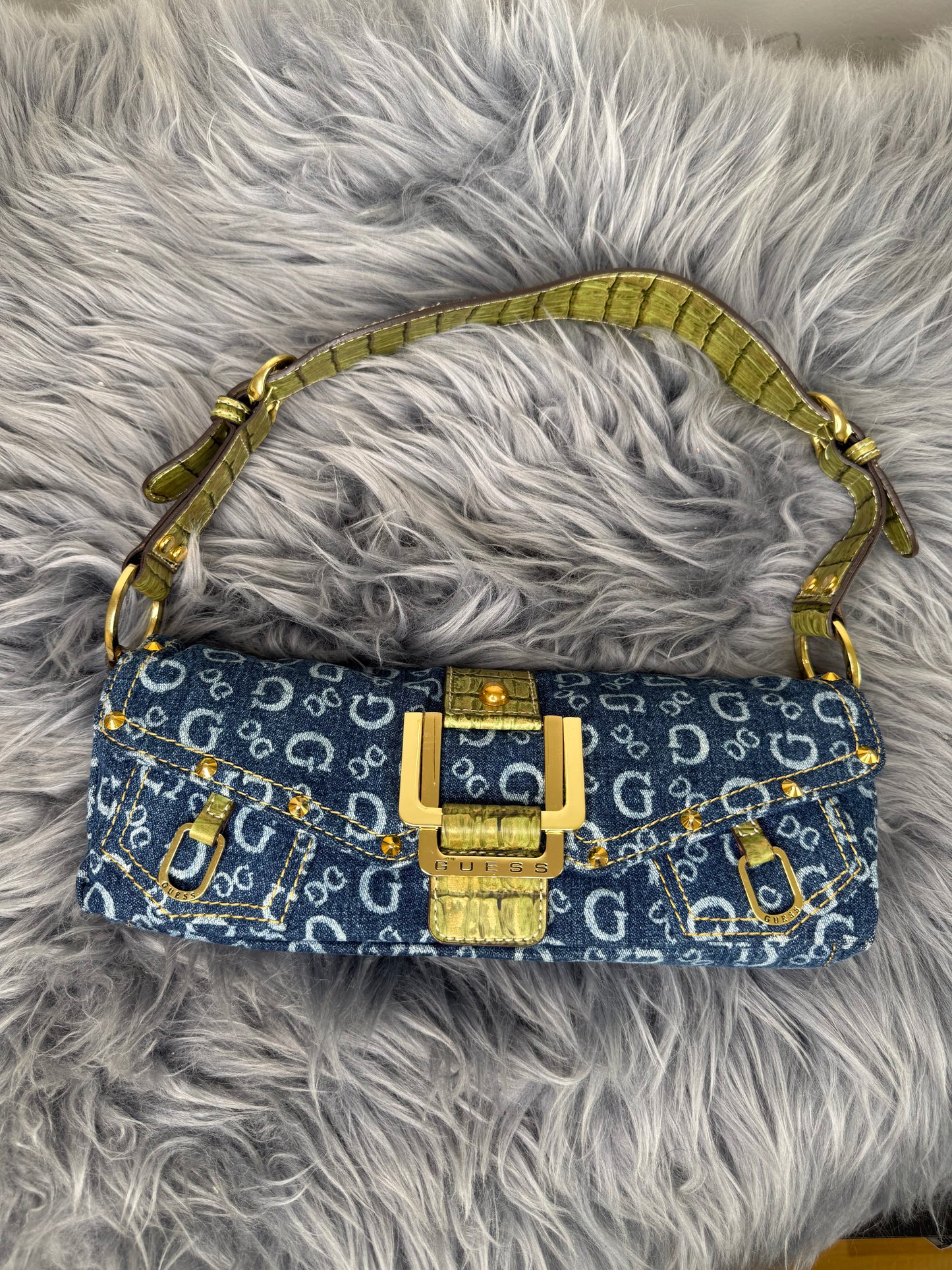 Guess vintage Tasche denim Gold Details blau selten