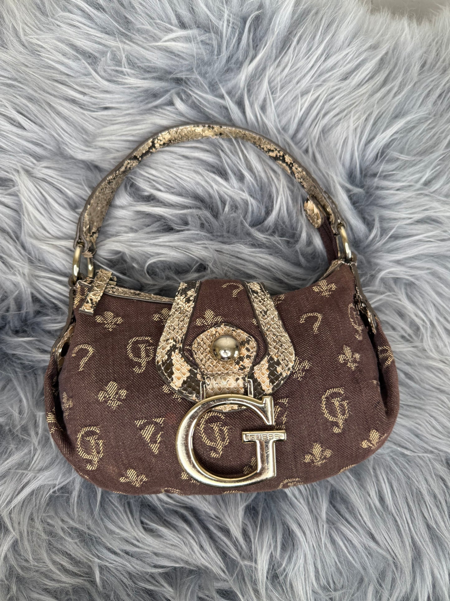 Guess vintage Tasche Y2k Rare denim braun Gold