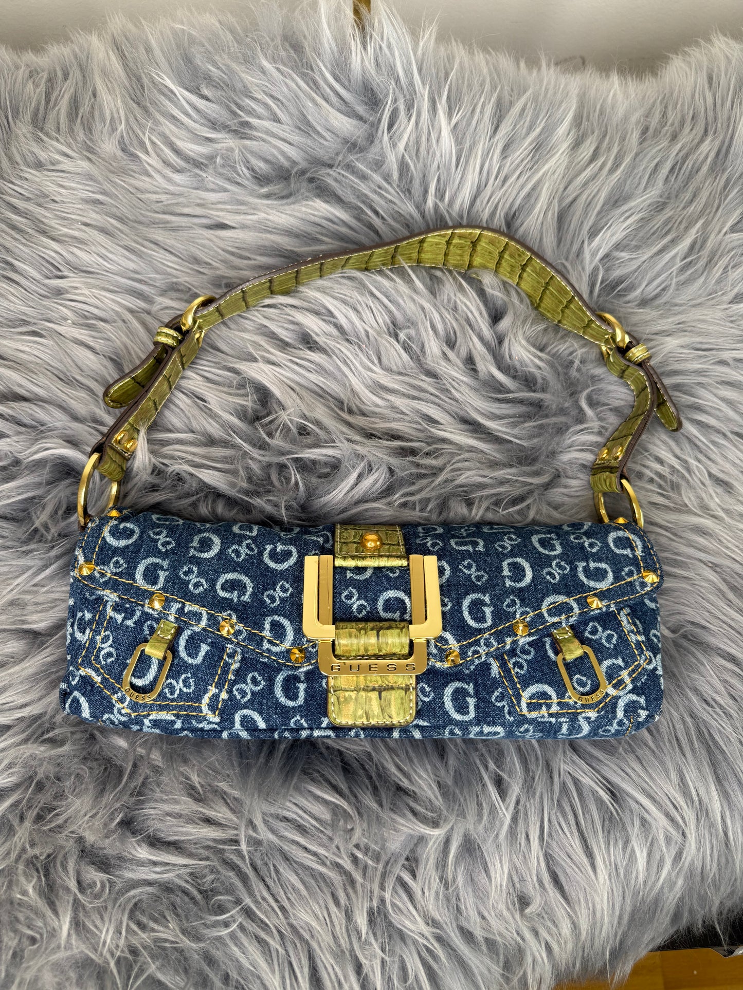Guess vintage Tasche denim Gold Details blau selten