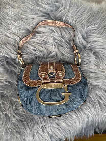 Guess vintage Tasche Y2k Rare Denim Silver brau braun