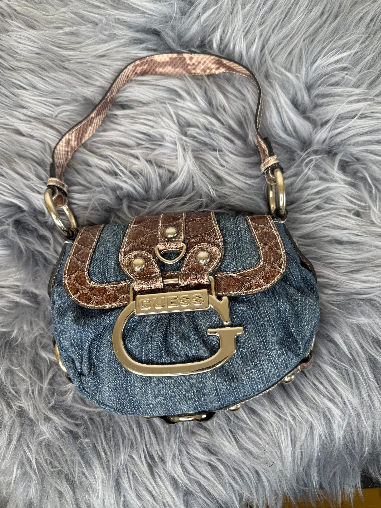 Guess vintage Tasche Y2k Rare Denim Silver brau braun