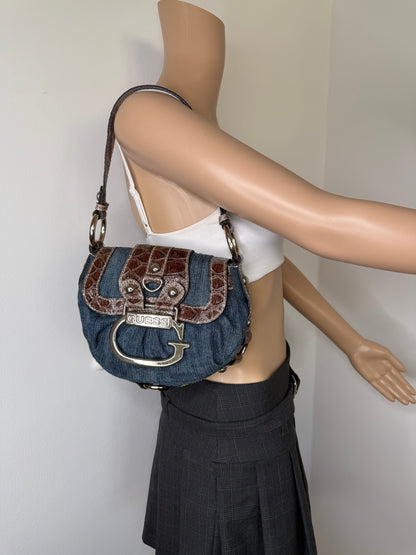 Guess vintage Tasche Y2k Rare Denim Silver brau braun