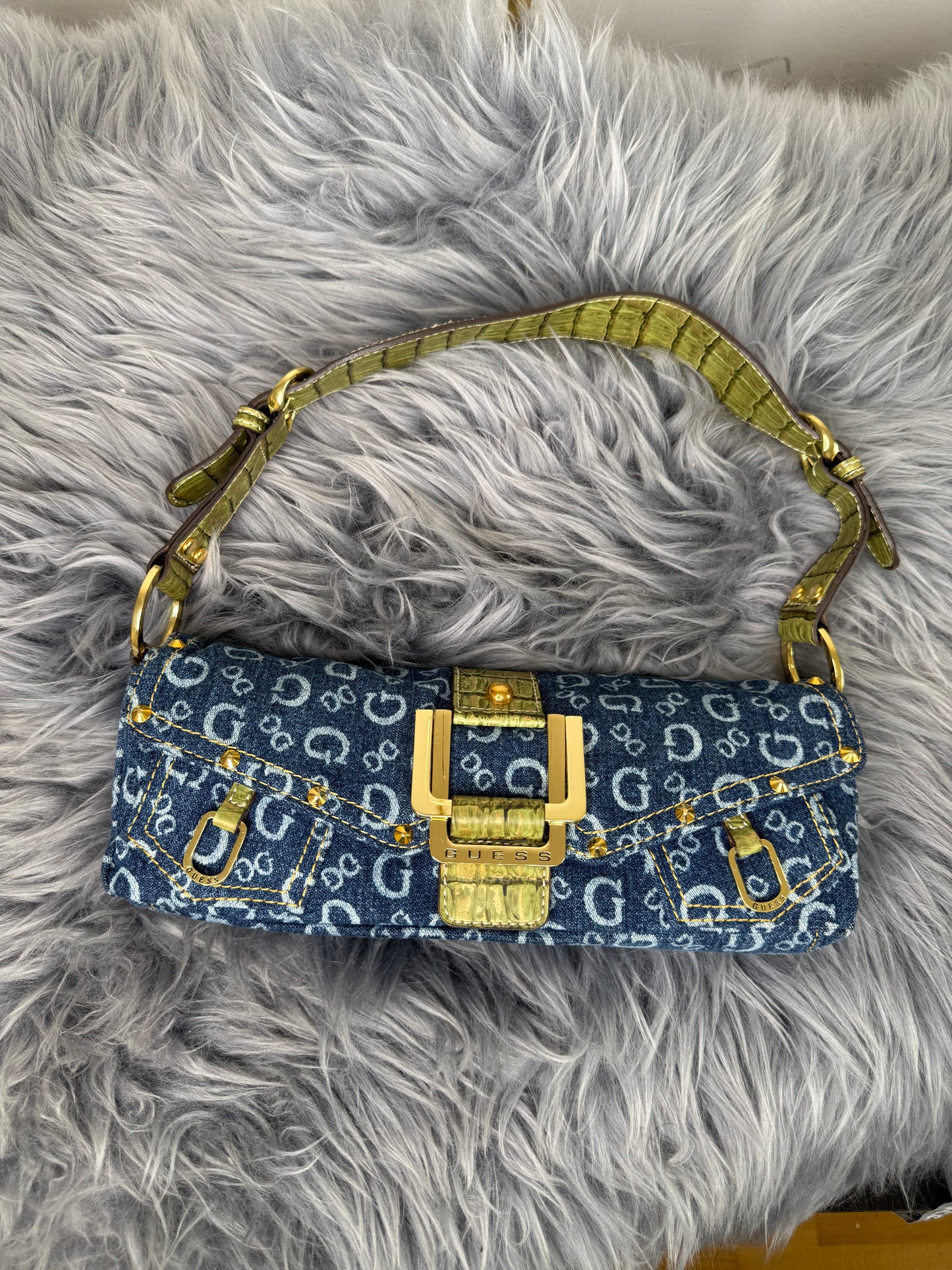 Guess vintage Tasche denim Gold Details blau selten