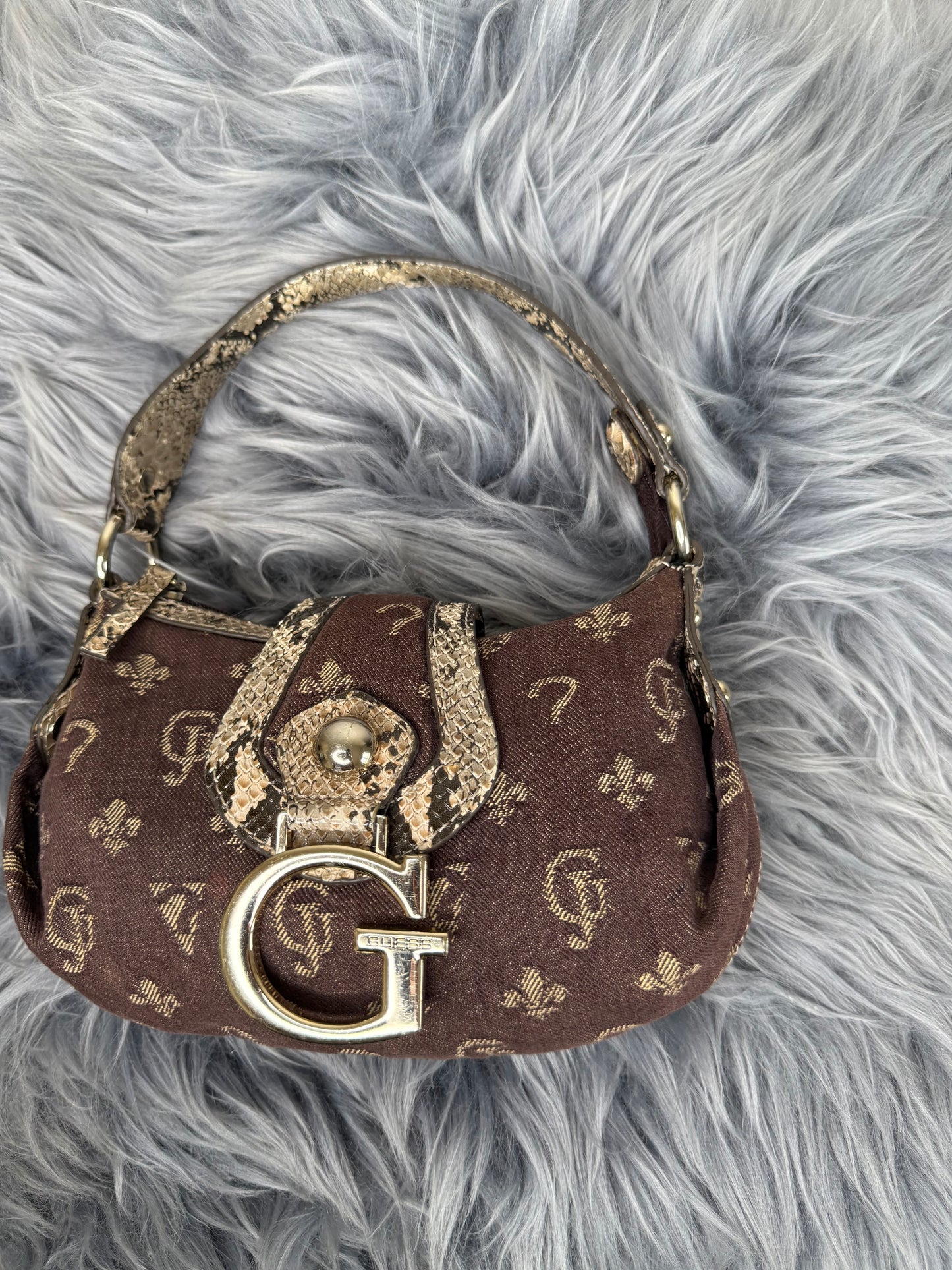 Guess vintage Tasche Y2k Rare denim braun Gold