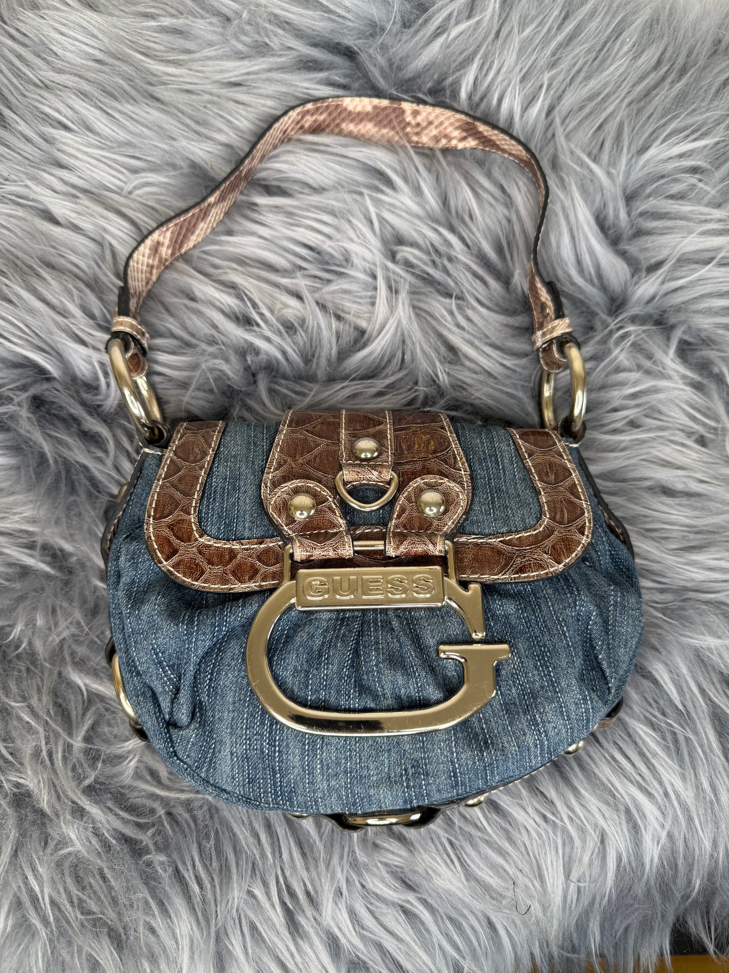 Guess vintage Tasche Y2k Rare Denim Silver brau braun