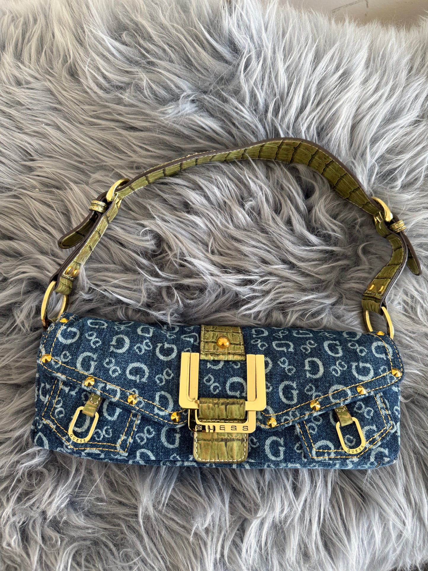 Guess vintage Tasche denim Gold Details blau selten