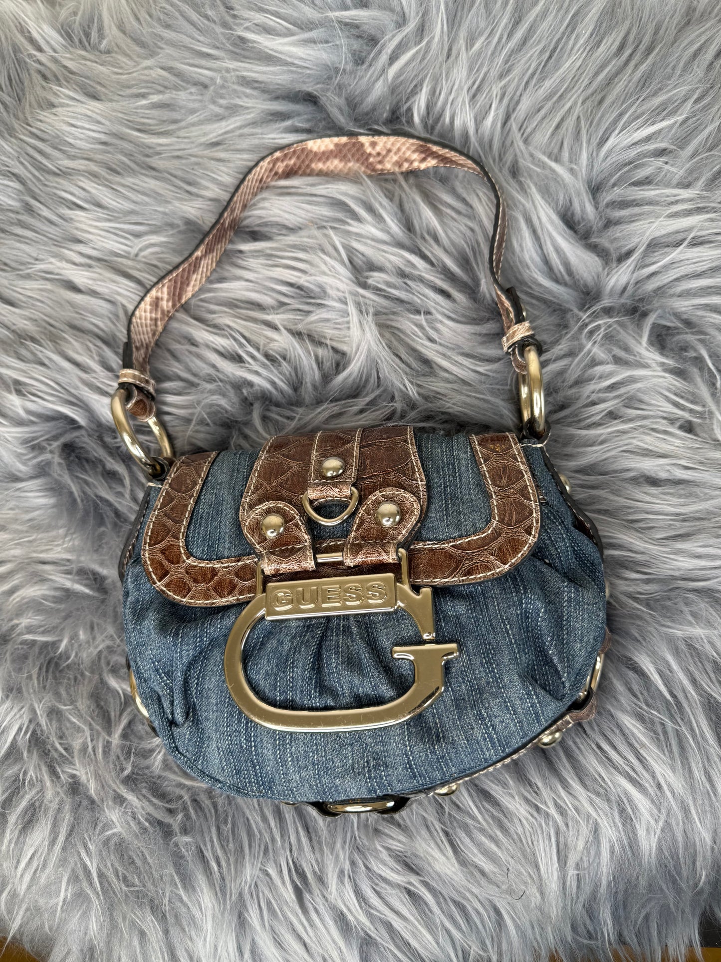 Guess vintage Tasche Y2k Rare Denim Silver brau braun