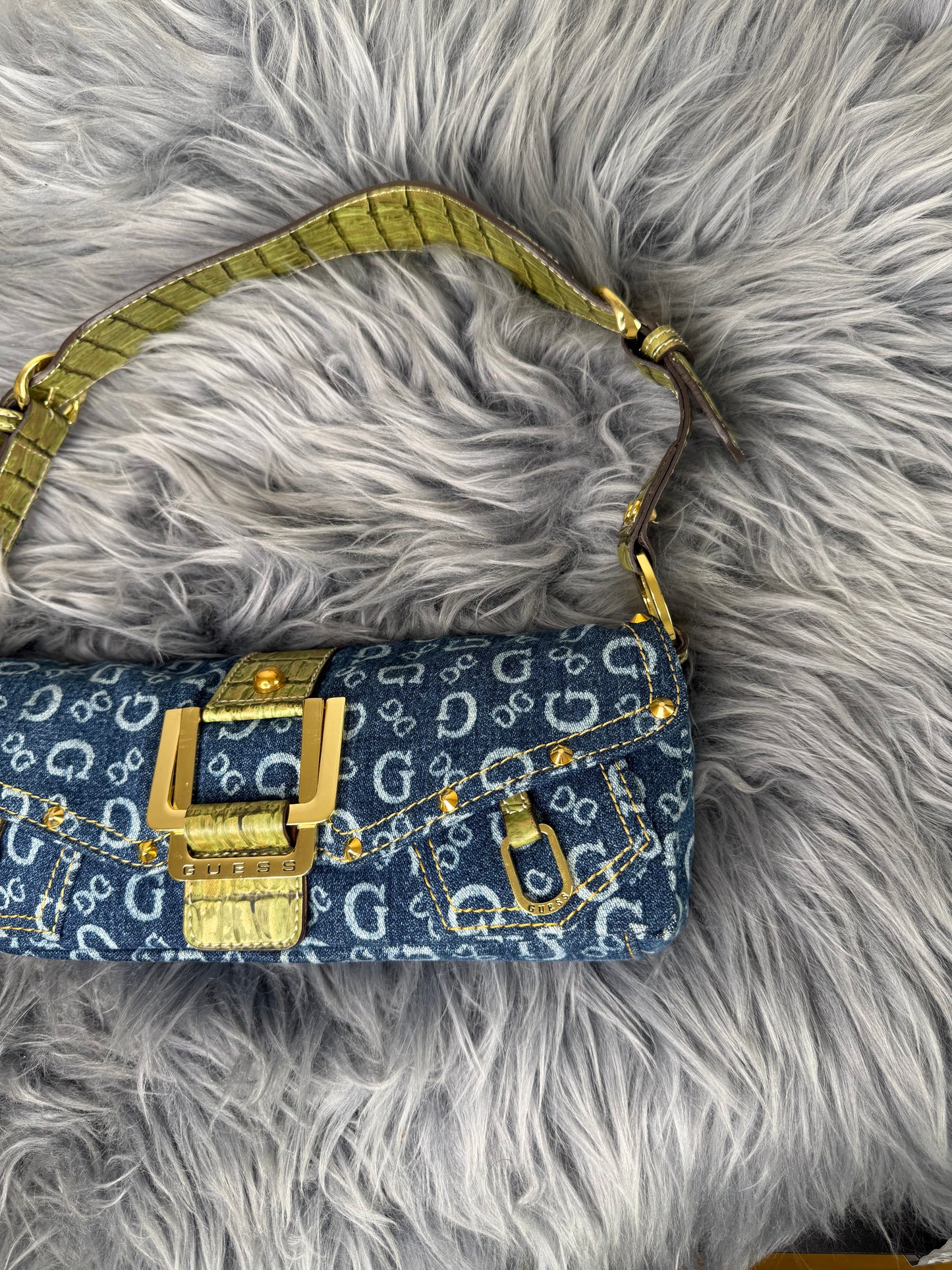 Guess vintage Tasche denim Gold Details blau selten