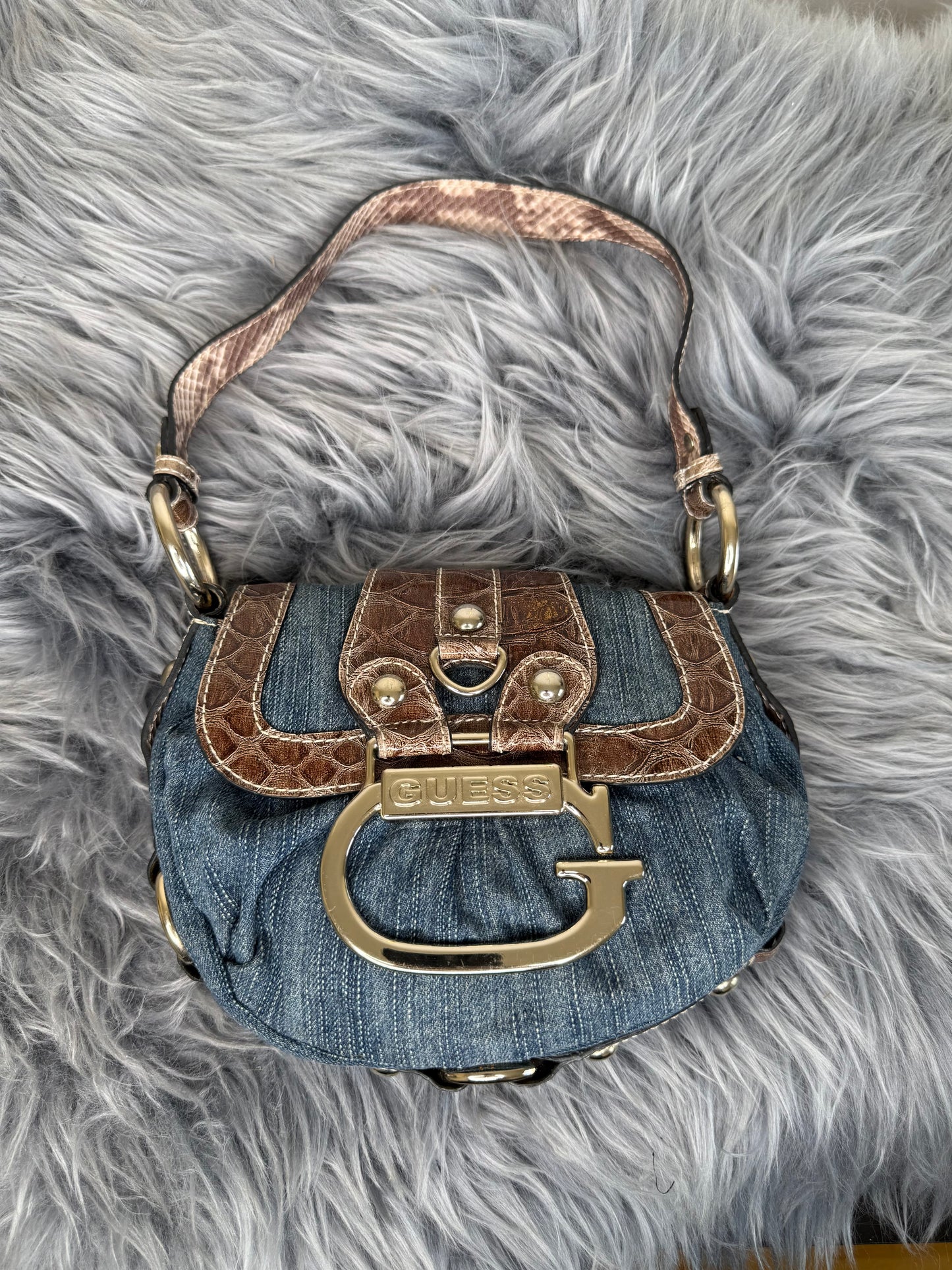 Guess vintage Tasche Y2k Rare Denim Silver brau braun