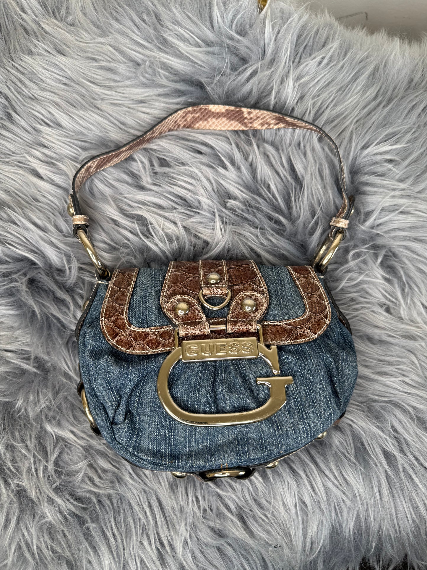 Guess vintage Tasche Y2k Rare Denim Silver brau braun
