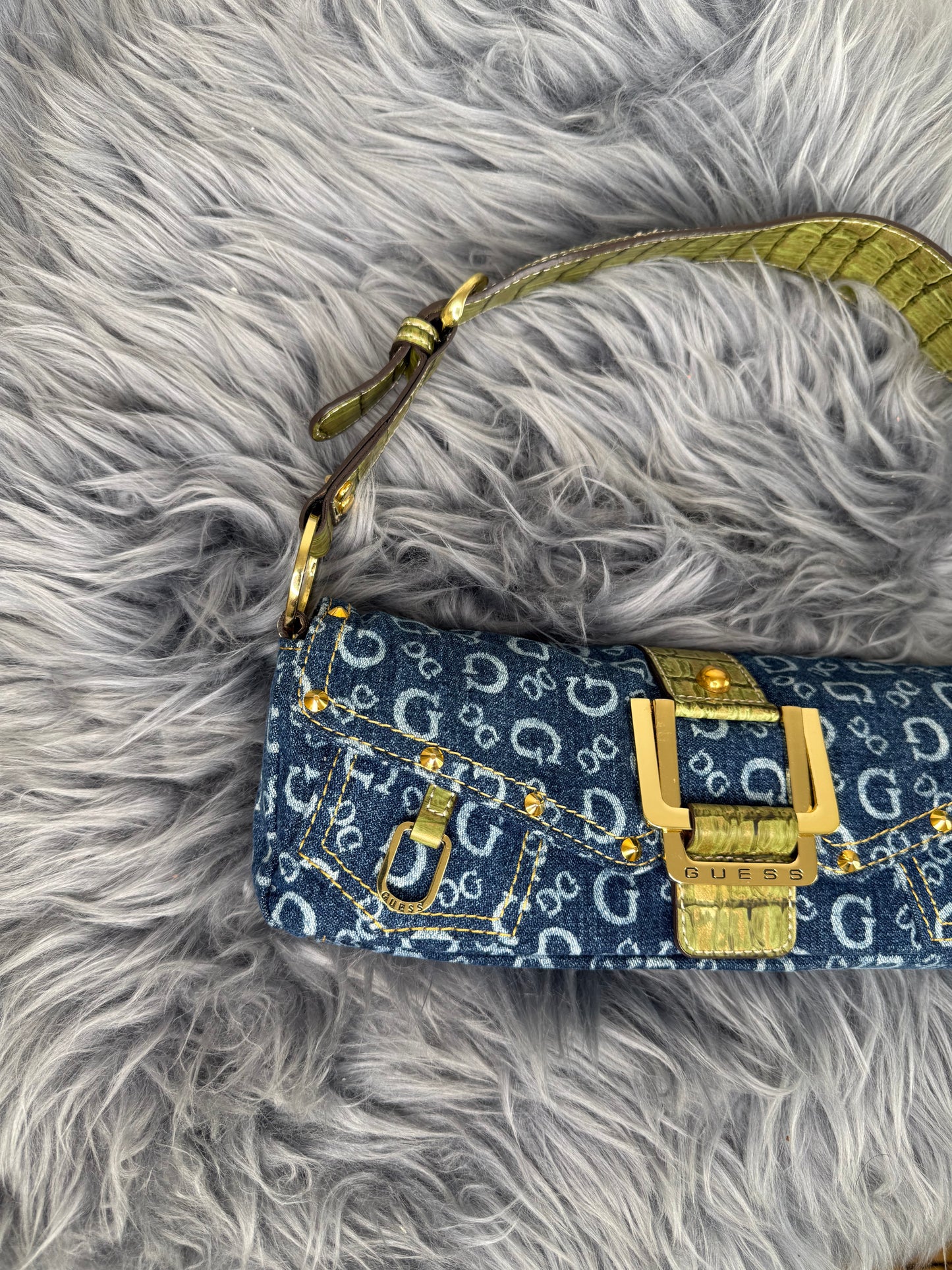 Guess vintage Tasche denim Gold Details blau selten