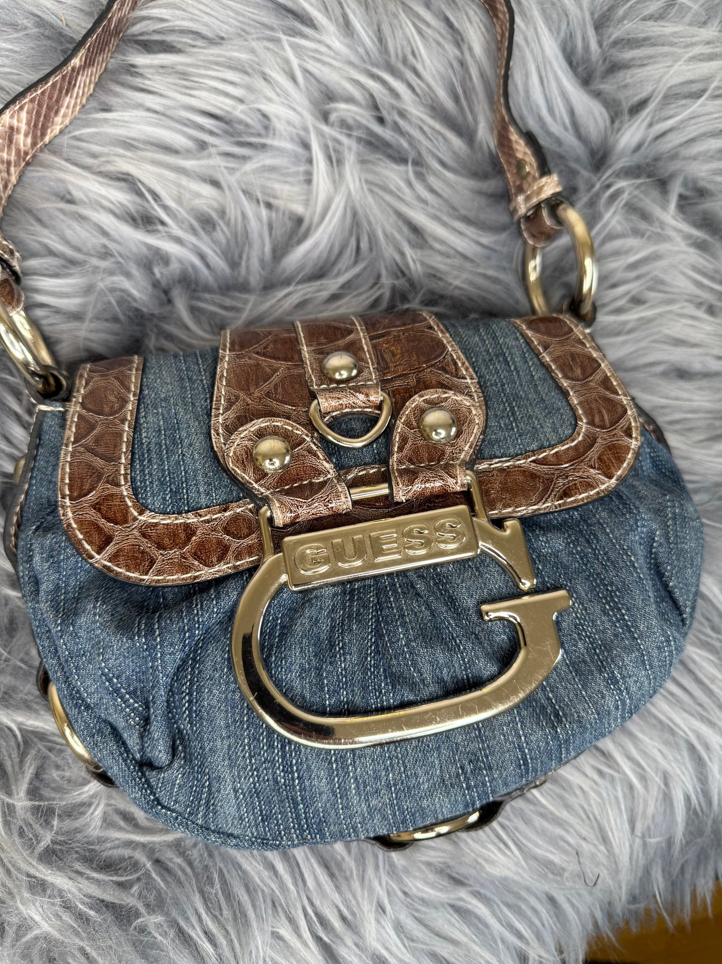 Guess vintage Tasche Y2k Rare Denim Silver brau braun