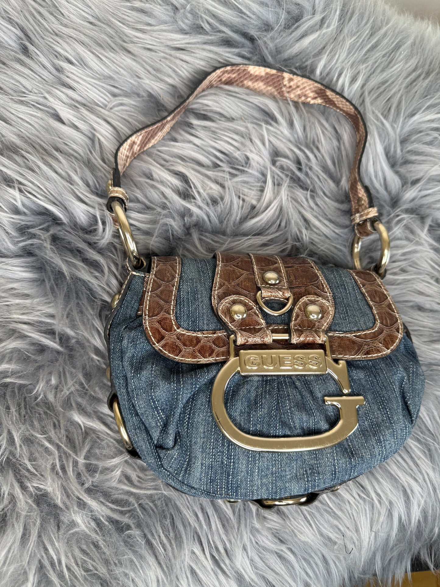 Guess vintage Tasche Y2k Rare Denim Silver brau braun