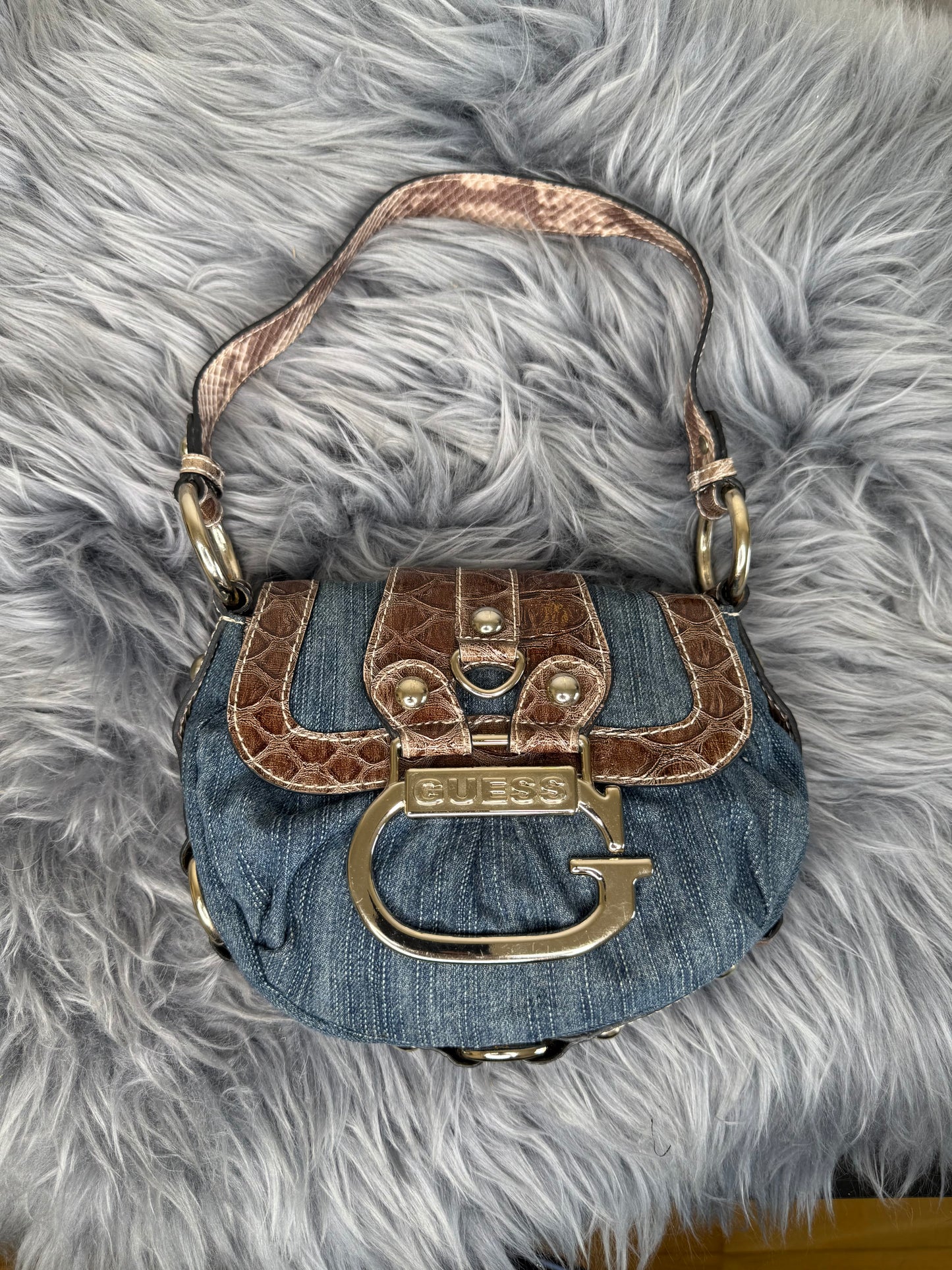Guess vintage Tasche Y2k Rare Denim Silver brau braun